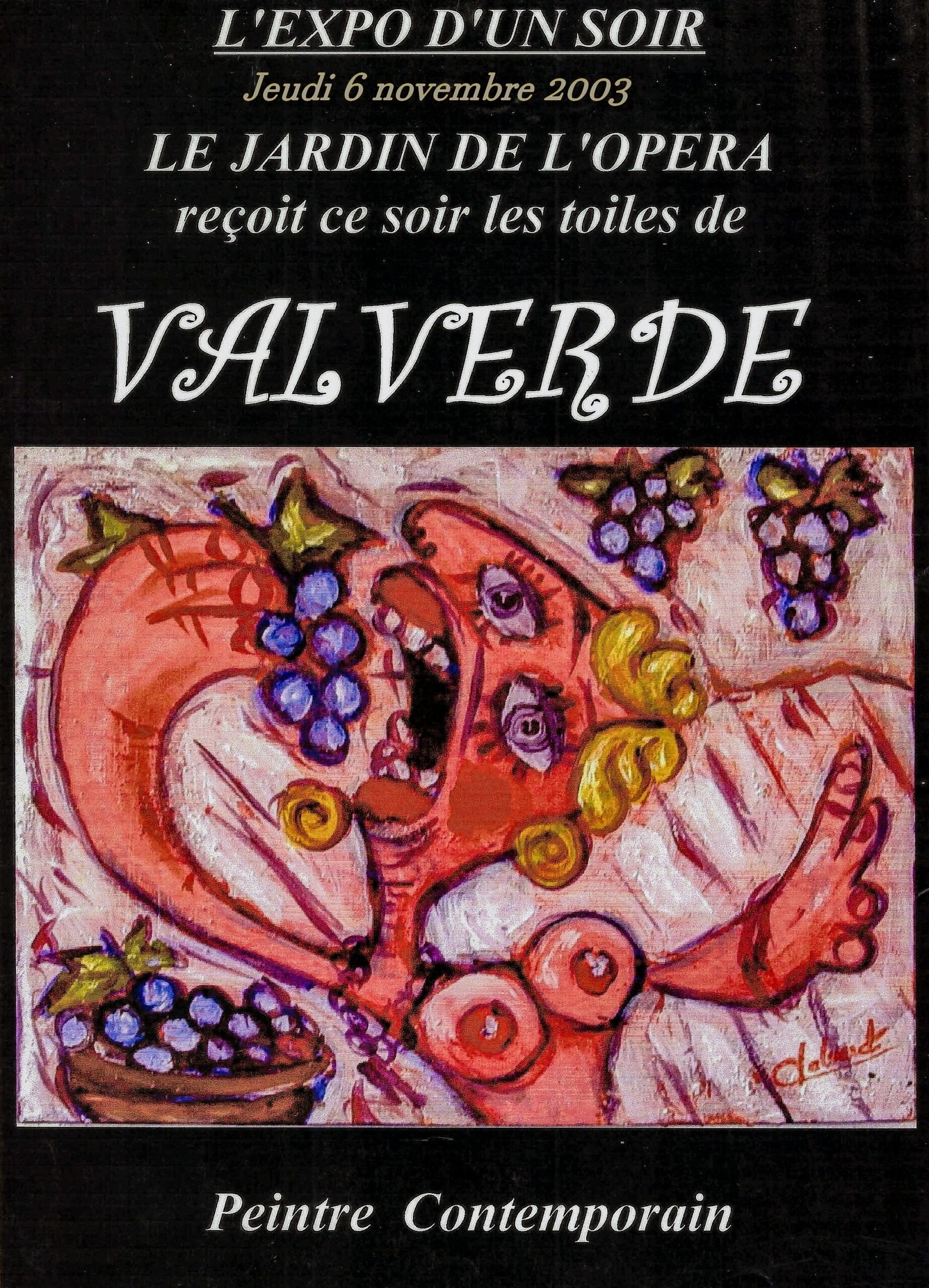 alt="femme qui mange du raisin affiche exposition perpignan 2003 de bruno VALVERDE artiste peintre"