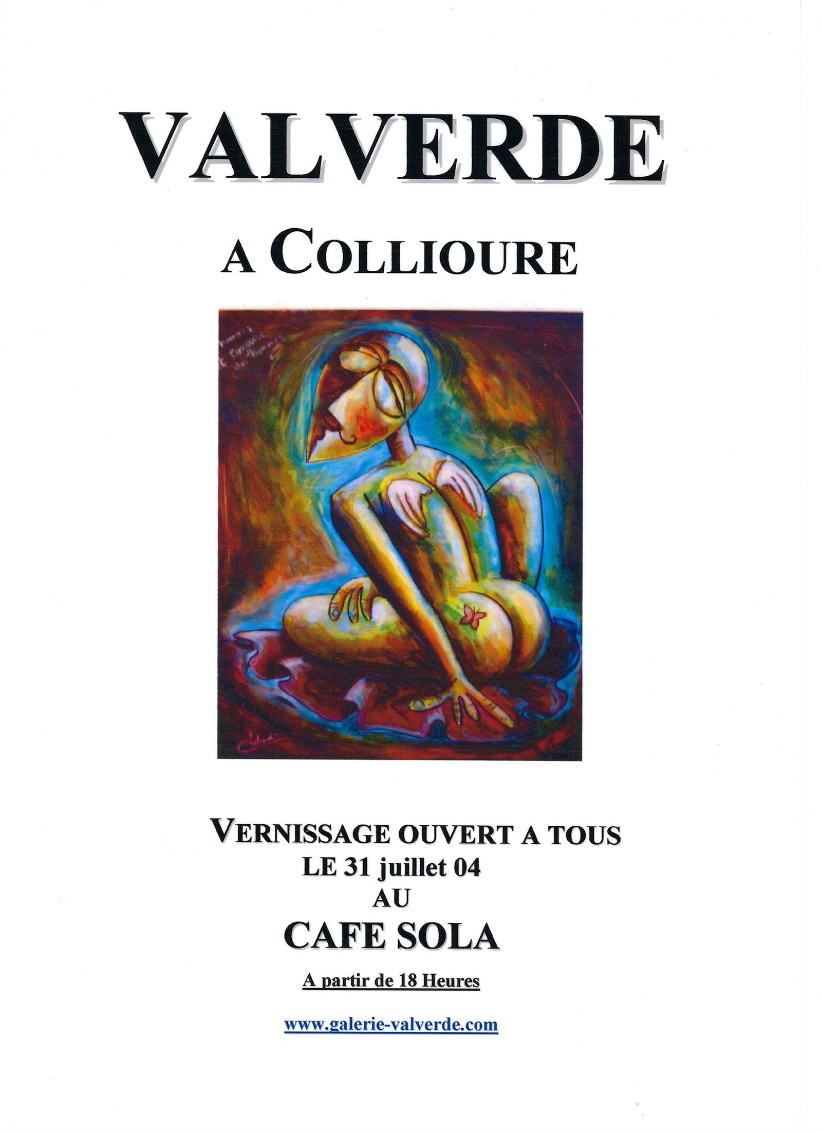 alt="personnage nu assis sur une étoffe rouge hommage à Dali affiche exposition collioure 2004 de bruno VALVERDE artiste peintre"