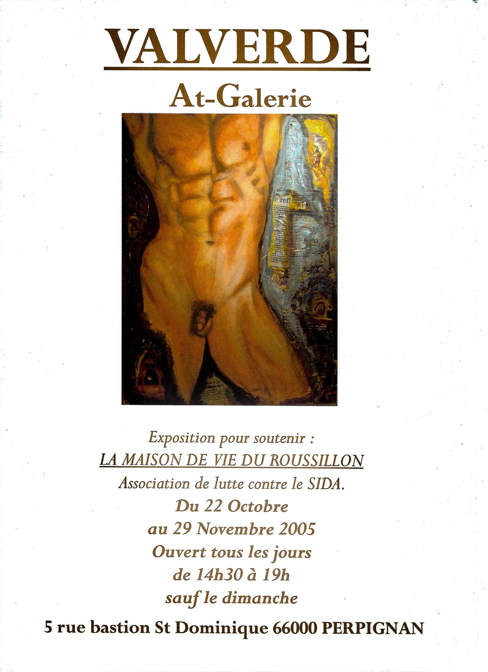 alt="homme nu affiche exposition perpignan 2005 de bruno VALVERDE artiste peintre"