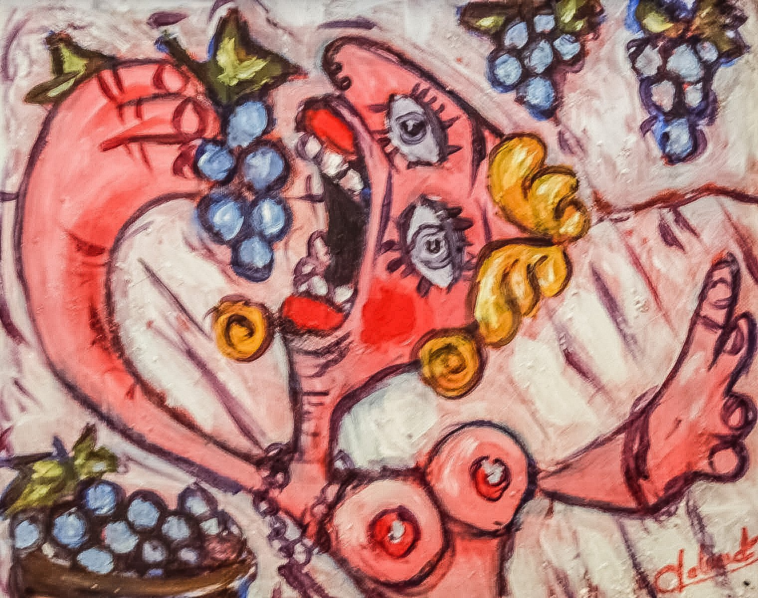 alt="dame qui mange du raisin de bruno VALVERDE artiste peintre"