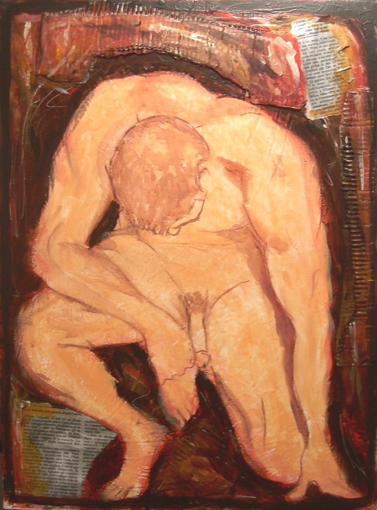 alt="homme nu accroupi de bruno VALVERDE artiste peintre"