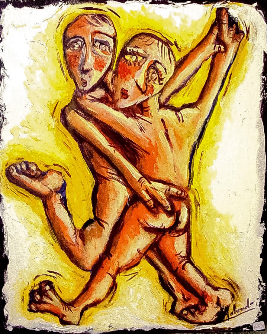 alt="un couple qui danse le tango de bruno VALVERDE artiste peintre"
