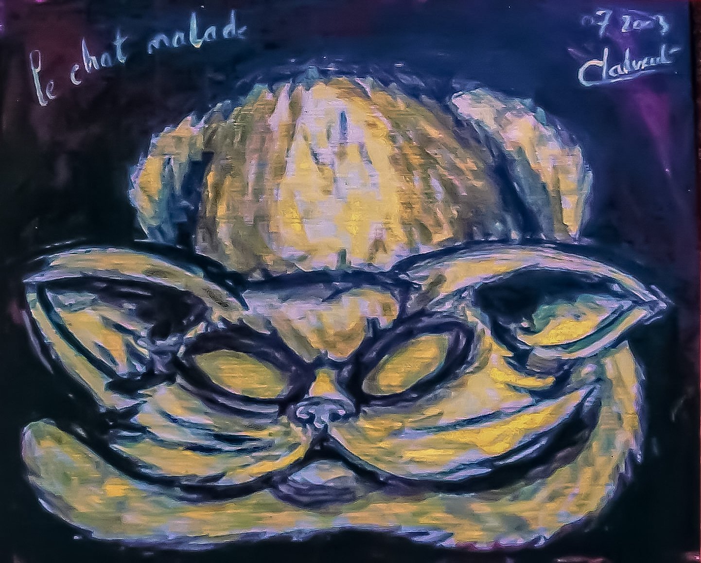 alt="un chat vieux et malade de bruno VALVERDE artiste peintre"